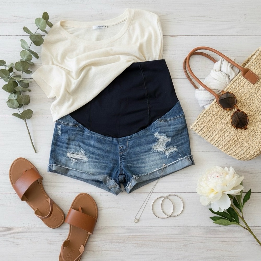 Isabel Maternity by Ingrid & Isabel Distressed Denim Shorts — 00/24